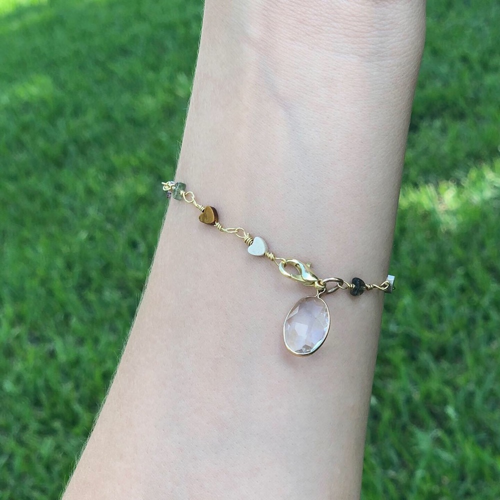Eco-friendly Mini heart gemstone Bracelet Gold